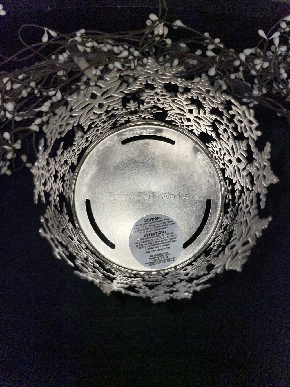 Bath & Body Works Pedestal Silver Snowflake Metallic 3 Wick Candle Holder